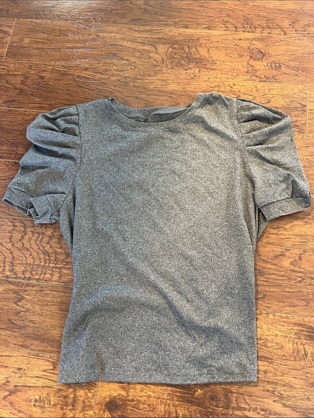 Gray Puff Sleeve Knit Top